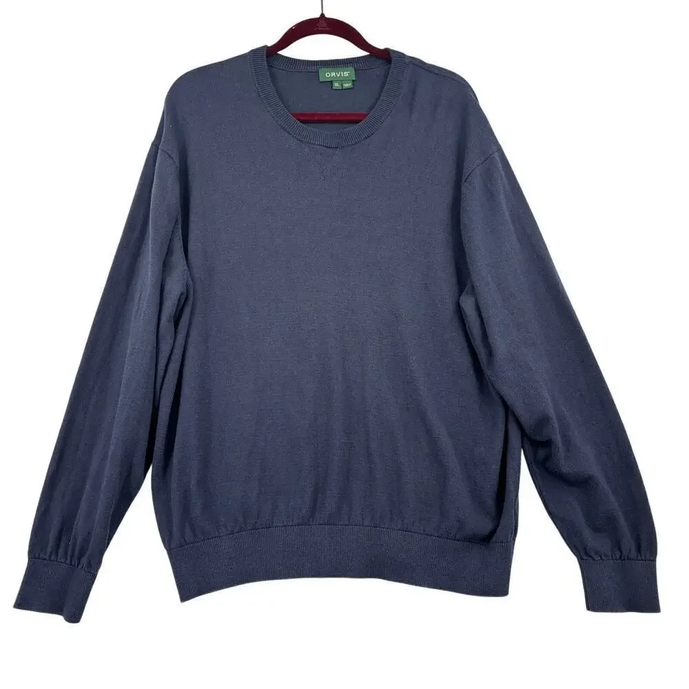 Orvis Crew Neck Sweater Mens Size XL‎ Navy Blue Silk Cashmere Cotton Pullover